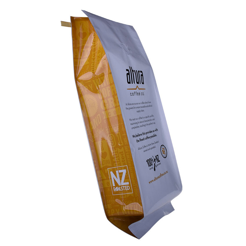 Bolsa de escudete lateral de grado alimenticio con impresión personalizada laminada Bolsa reutilizable de embalaje de granos de café de aluminio con válvula de café