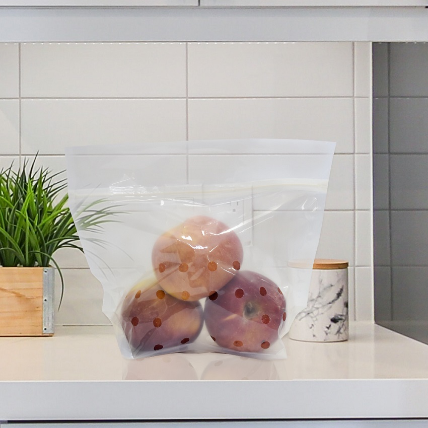 La Impresión Del Almacenamiento De La Categoría Alimenticia Se Levanta Los Bolsos De La Fruta Fresca Del Plástico Transparente De La Cremallera Con Las Manijas