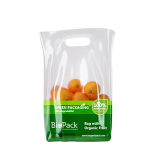 Bolsas De Productos Frescos Compostables De Maicena Biodegradables Transparentes Con Asa