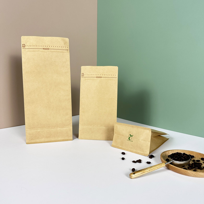 Eco-friendly Natural Brown Paper Flat Bottom Miniature Coffee Bags Wholesale