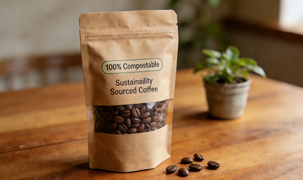 Bolsa compostable de caf&eacute; con impresi&oacute;n personalizada