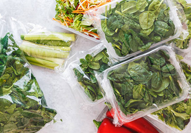 envases de verduras de hoja verde compostables