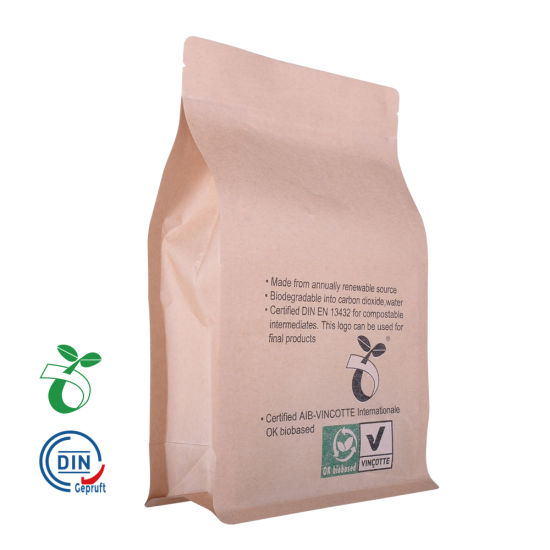 Eco Kraft Cremallera de papel Bolsa de café de goteo de fondo plano Maicena Biodegradable Bolsa de PLA