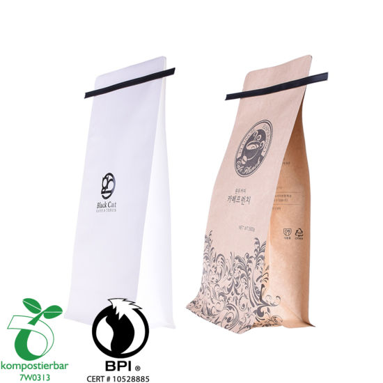 Sellado térmico inferior cuadrada Biodegradable Kraft Stand up Pouch Factory China