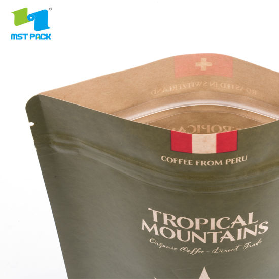 Bolsa de café compostable ecológica impresa completa de 250 g Bolsa Ziplock biodegradable con válvula unidireccional