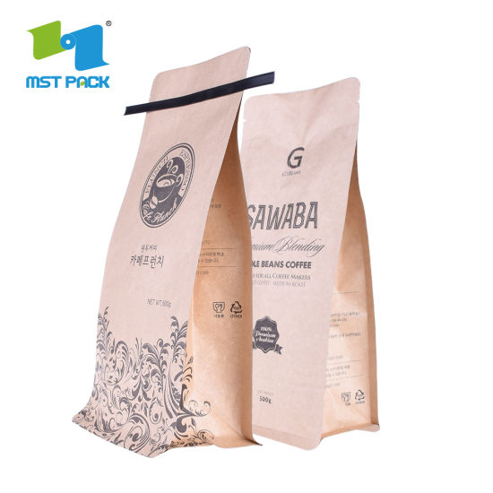 Eco Friendly 1 kg 32 oz Café Compostable Envasado Bolsa de Cremallera de Papel Biodegradable con Válvula