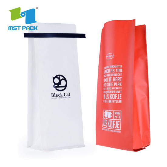 Logotipo personalizado al por mayor de impresión de fondo plano de papel biodegradable forrado de papel marrón Kraft Compostable Tie Tie Coffee Bag con Ziplock