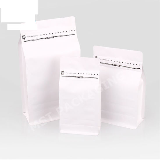 Bolsa Biodegradable de 8 oz con granos de café molidos, bolsa de fondo plano con válvula unidireccional Bolsa negra mate blanca