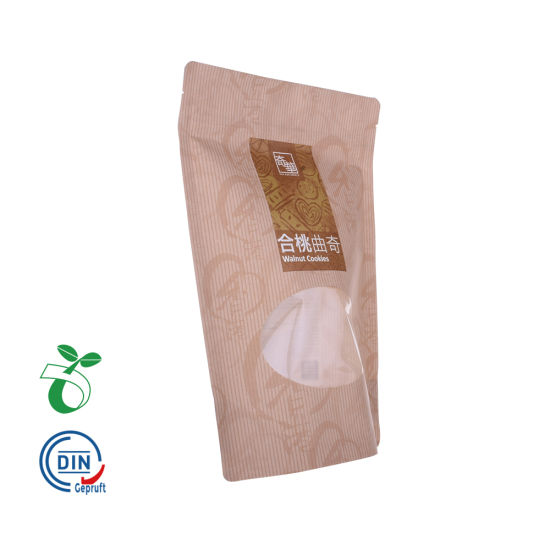 Snack desecado Envasado Bolsa de papel Kraft compostable 100% biodegradable con ventana