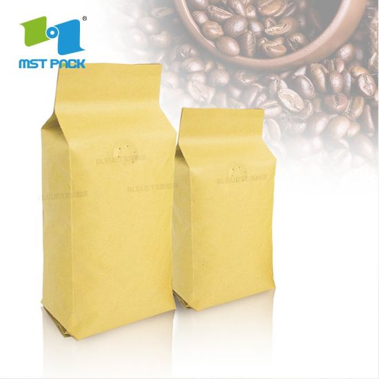 Fabricante impreso personalizado certificado por la FDA Reciclar papel artesanal Papel de aluminio Grado alimenticio Ziplock Válvula unidireccional Bolsas de embalaje de café biodegradable