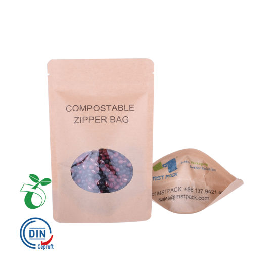 Bolsa de papel Kraft impresa personalizada, biodegradable y compostable, con cremallera, bolsa de embalaje de alimentos para té de café