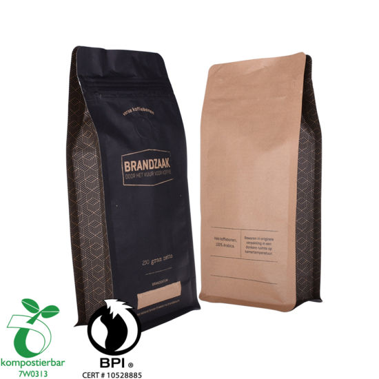 Fábrica de bolsas de papel para empaque de café con refuerzo lateral con cremallera en China